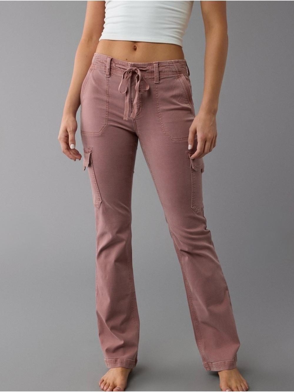 NWT American Eagle Stretch Classic Bootcut Cargo Pants, Pink, Women’s Size 28/S